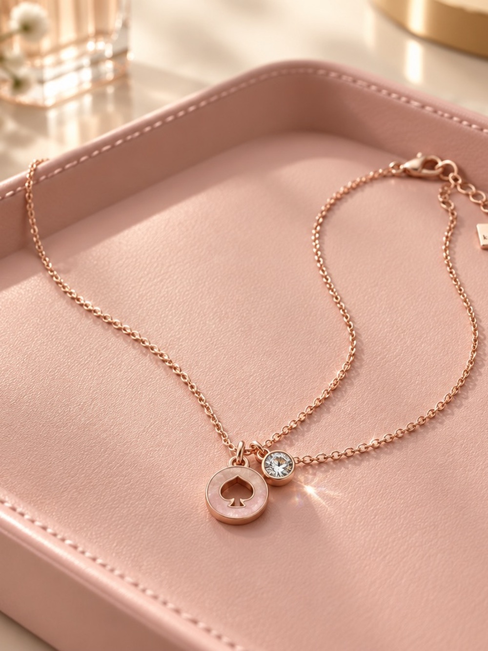 Kate Spade Rose Gold Spade Pendant Necklace with Crystal Accent